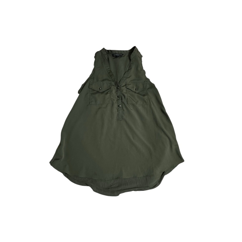 Rock and Republic Black Satin olive green Sleeveless Blouse Small